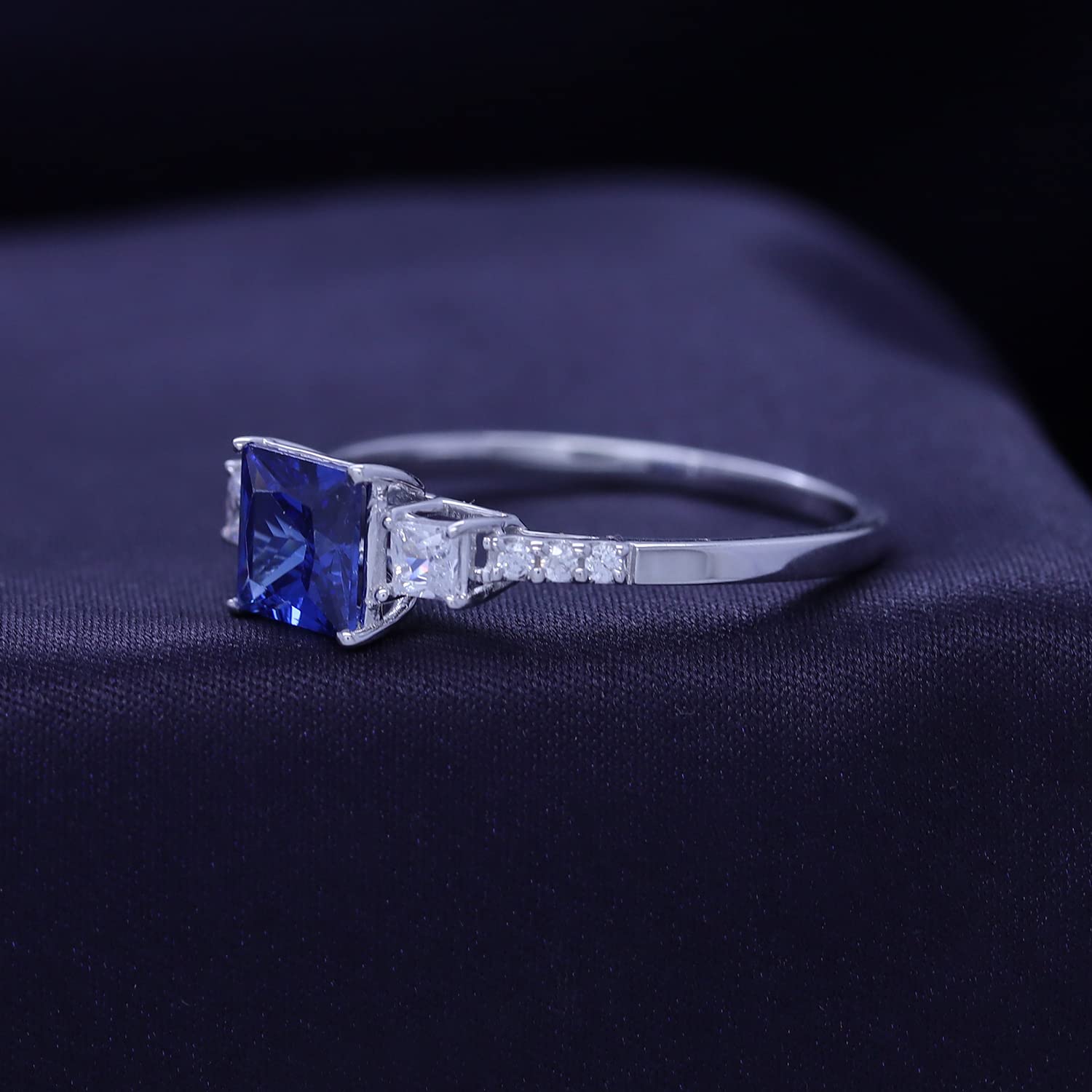 AFFY Princess Shape Simulated Blue Sapphire & White Cubic Zirconia Fashion Ring in 925 Sterling Silver Ring Size-9.5