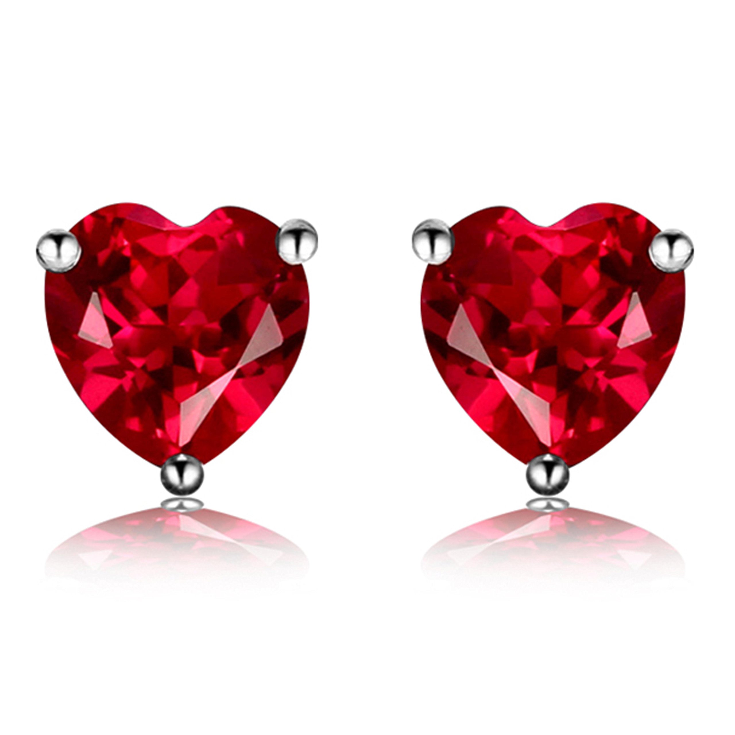 Navachi 925 Sterling Silver 18k White Gold Plated 3.0ct Heart Ruby Az9132e Stud Earrings