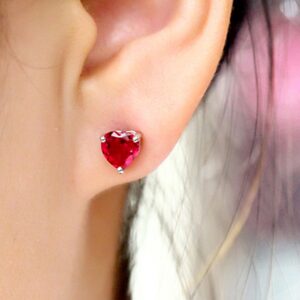 Navachi 925 Sterling Silver 18k White Gold Plated 3.0ct Heart Ruby Az9132e Stud Earrings