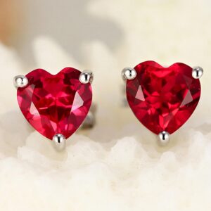 Navachi 925 Sterling Silver 18k White Gold Plated 3.0ct Heart Ruby Az9132e Stud Earrings