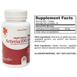 Life Sprout Bioceuticals Arteria 100 with CoQ10 for Overall Heart Health, Cholesterol and Circulatory Regulation