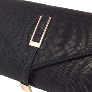 JNB Weaved Pattern Faux Leather Clutch, Black