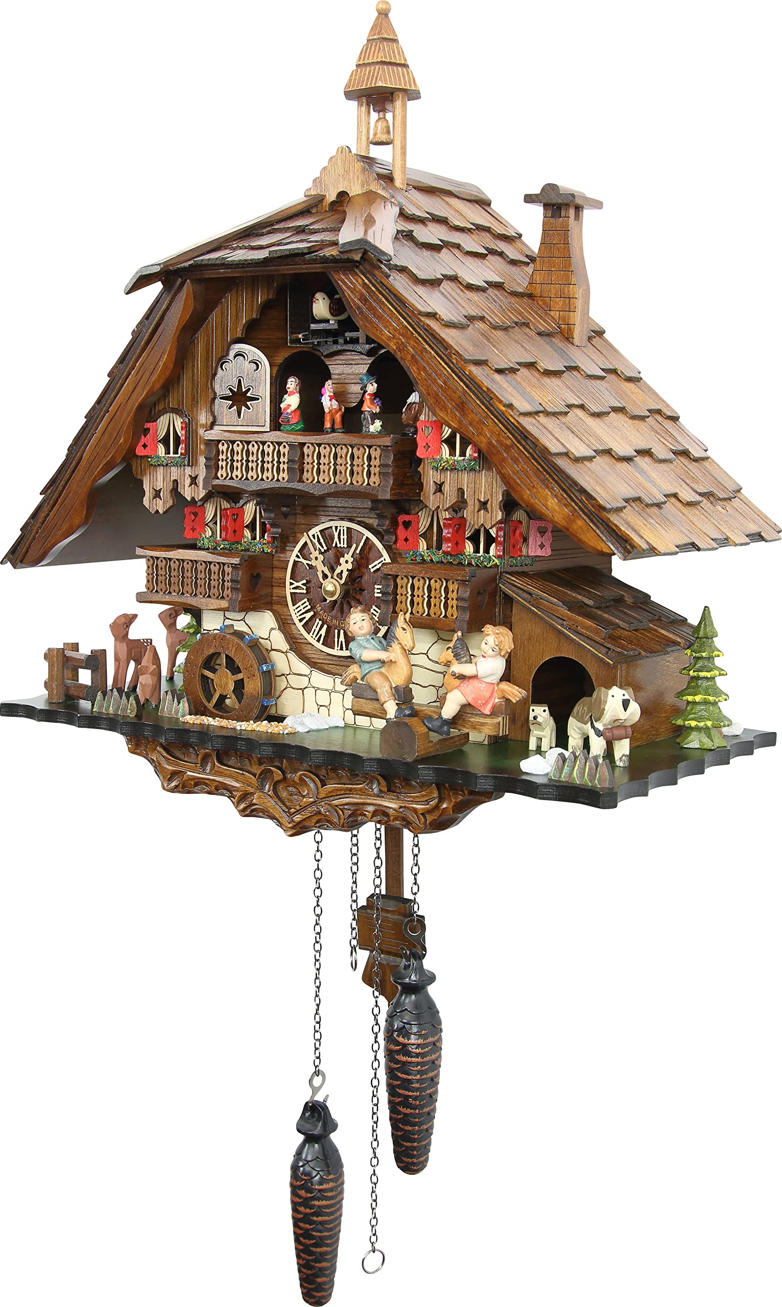 Cuckoo-Palace Large German Cuckoo Clock - The Seesaw Mill Chalet with Quartz Movement with Moving Seesaw - Black Forest Clock