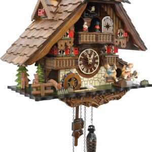 Cuckoo-Palace Large German Cuckoo Clock - The Seesaw Mill Chalet with Quartz Movement with Moving Seesaw - Black Forest Clock