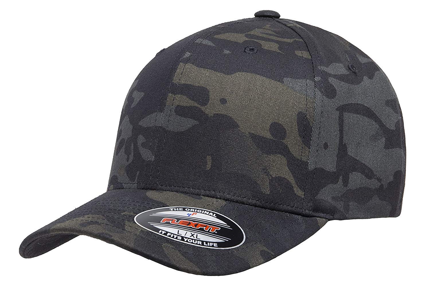 Flexfit Multicam Camo 6 Panel Baseball Cap Officially Licensed Multi-Cam 2 Patterns Black Camo or Green Camo (Large/X-Large, Black Multicam)