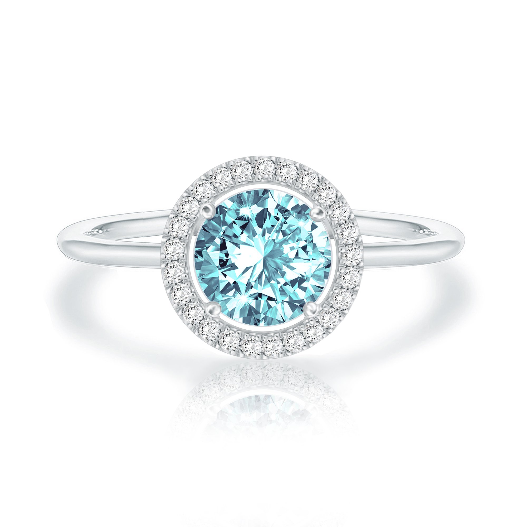 PAVOI Crystal 14K White Gold Plated Birthstone Rings | White Gold Rings for Women | Aquamarine Ring