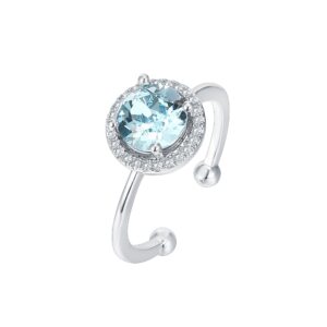 PAVOI Crystal 14K White Gold Plated Birthstone Rings | White Gold Rings for Women | Aquamarine Ring