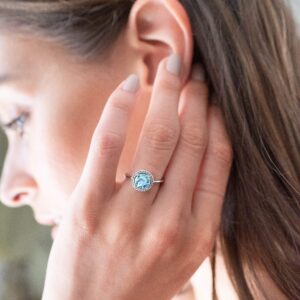 PAVOI Crystal 14K White Gold Plated Birthstone Rings | White Gold Rings for Women | Aquamarine Ring