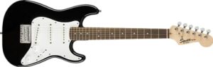 squier mini stratocaster electric guitar, with 2-year warranty, black, laurel fingerboard