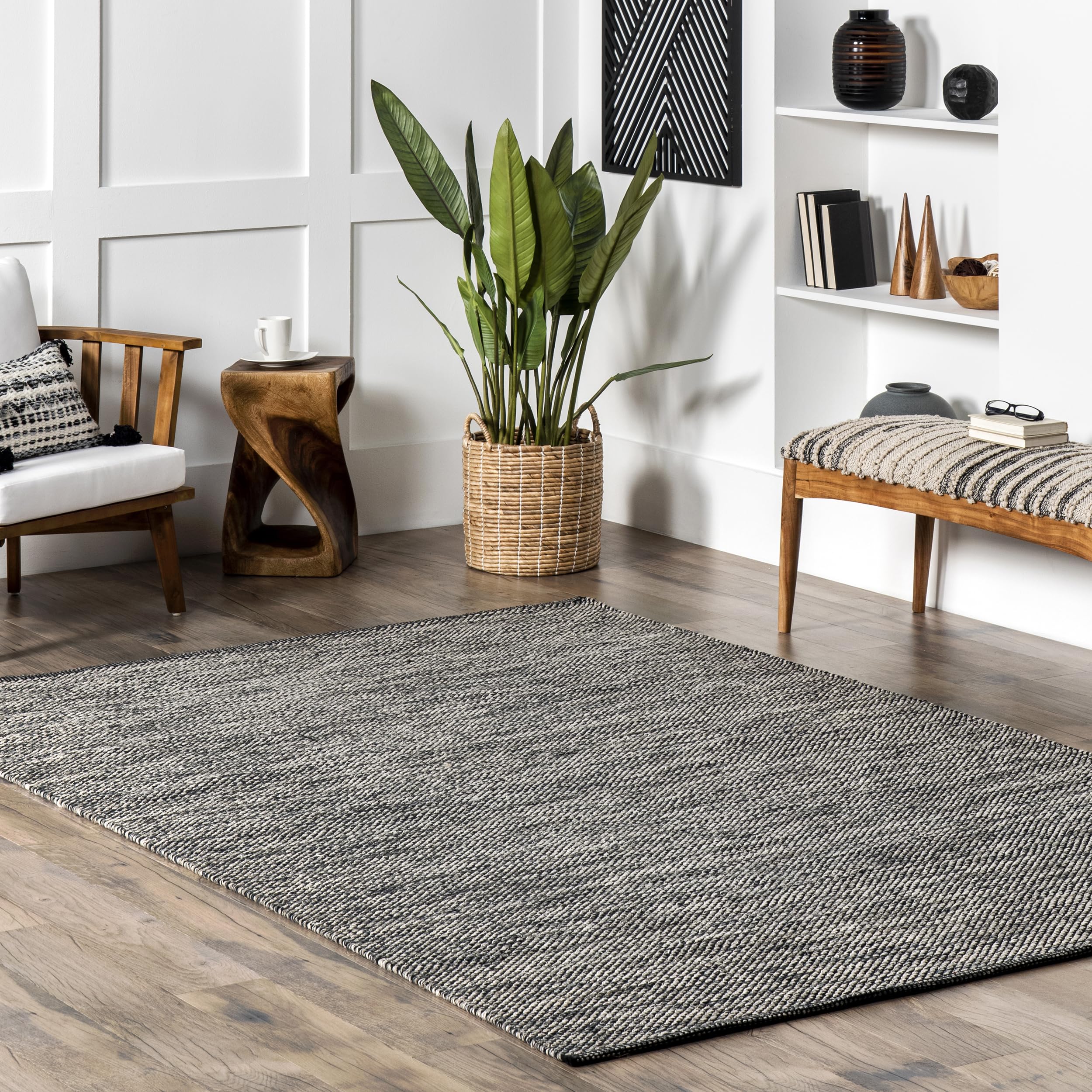 nuLOOM Alessi Solid Farmhouse Cotton Area Rug, 4x6, Grey