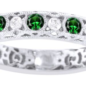 AFFY Round Cut Simulated Green Emerald & Cubic Zirconia Eternity Band Ring in 14k White Gold Over Sterling Silver Ring Size: 8