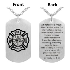 Firefighter Prayer Fire Rescue Brushed Steel Dog Tag Pendant Necklace Gift Jewelry