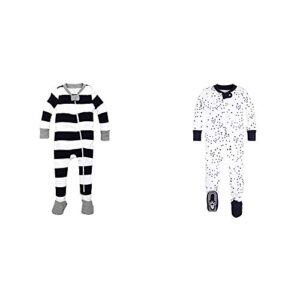 burt's bees baby baby boys' 2 pack non-slip footed sleeper pajamas, midnight rugby stripe/midnight twinkle bee, 18 months