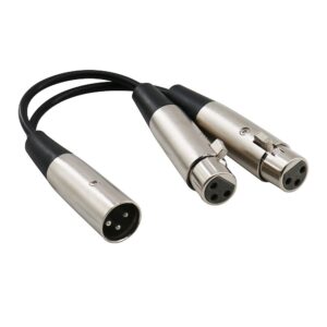 Yeung Qee XLR Splitter Cable 1 ft, 3 Pin XLR Male to Dual XLR Female Mic Combiner Y Cord Balanced Microphone Adaptor Patch Cable