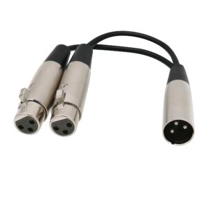 Yeung Qee XLR Splitter Cable 1 ft, 3 Pin XLR Male to Dual XLR Female Mic Combiner Y Cord Balanced Microphone Adaptor Patch Cable