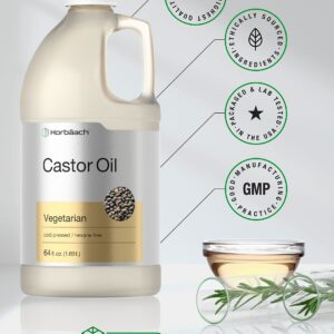 Horbäach Castor Oil 64oz | for Hair, Eyelashes & Eyebrows | Hexane Free & Cold Pressed | Vegetarian, Non-GMO