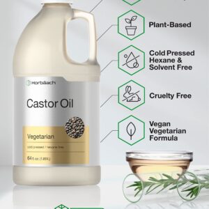 Horbäach Castor Oil 64oz | for Hair, Eyelashes & Eyebrows | Hexane Free & Cold Pressed | Vegetarian, Non-GMO