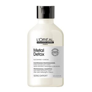 l'oreal professionnel paris metal detox shampoo, protects color-treated hair from damage and breakage, for smooth, strong & shiny looking hair, rich & creamy texture, serie expert, 300 ml