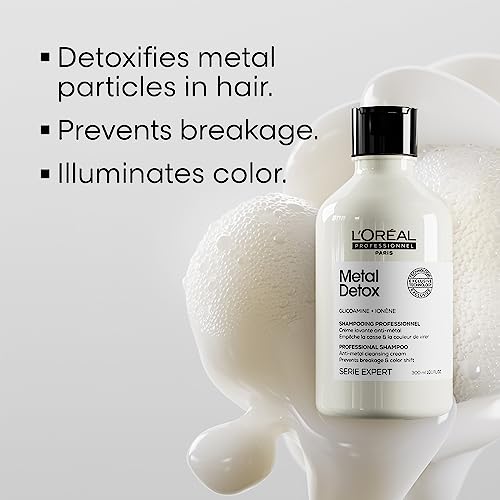 L'OREAL PROFESSIONNEL PARIS Metal Detox Shampoo, Protects Color-Treated Hair From Damage and Breakage, For Smooth, Strong & Shiny Looking Hair, Rich & Creamy Texture, Serie Expert, 300 ml