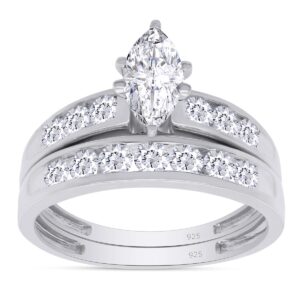 AFFY Marquise & Round Cut White Cubic Zirconia Wedding Ring Set in 925 Sterling Silver (2.00 cttw) Ring Size-13