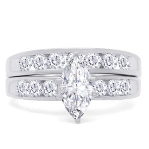 AFFY Marquise & Round Cut White Cubic Zirconia Wedding Ring Set in 925 Sterling Silver (2.00 cttw) Ring Size-13