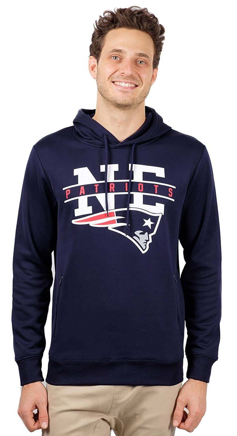 Ultra Game NFL New England Patriots Mens Fleece Hoodie Pullover Sweatshirt Zipper Pocket, Charcoal Heather, Large