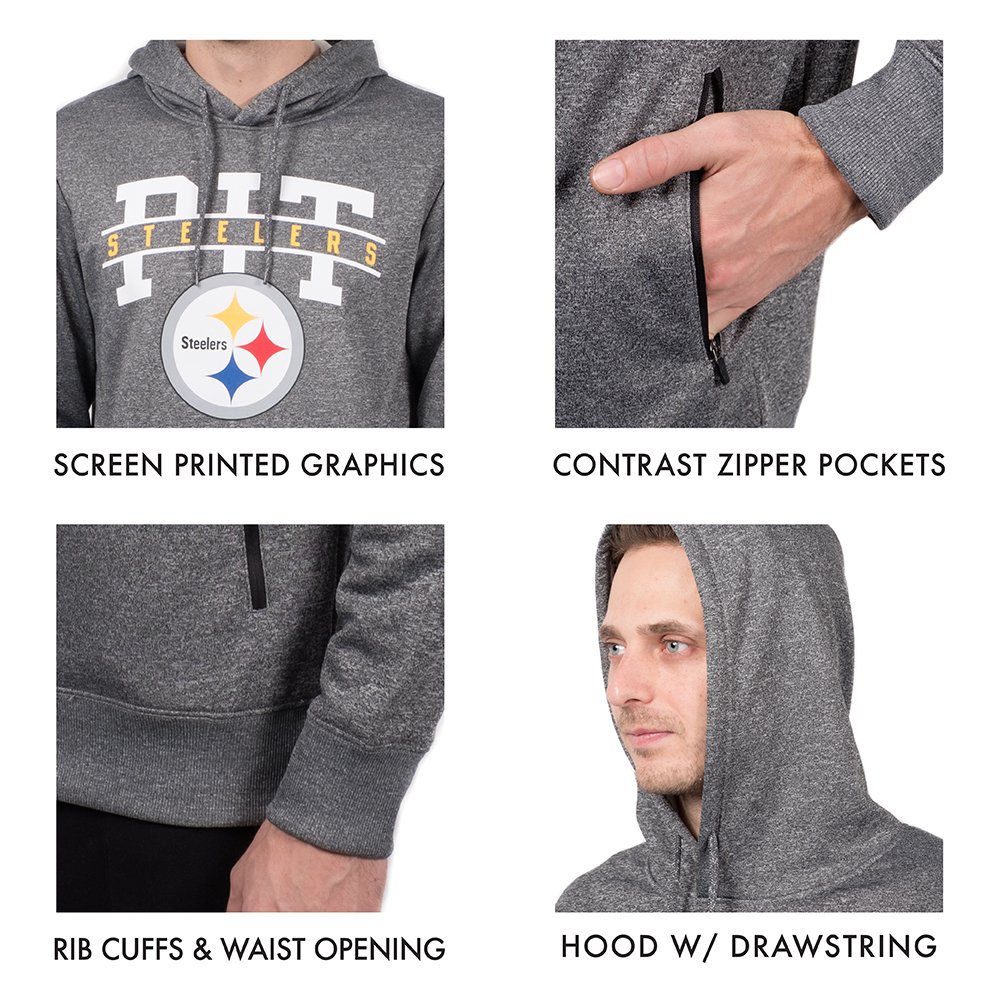 Ultra Game NFL New England Patriots Mens Fleece Hoodie Pullover Sweatshirt Zipper Pocket, Charcoal Heather, Large