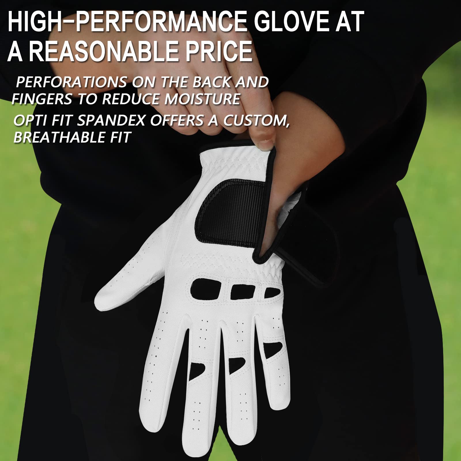 FINGER TEN Men’s Golf Glove Left Hand Right with Ball Marker Value 2 Pack, Weathersof Grip Soft Comfortable, Fit Size Small Medium ML Large XL (X-Large, Worn on Right Hand)