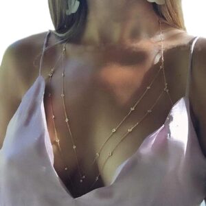 Summer Body Chain Bra Sexy Beads Shiny Luxury Long Rhinestone Bra Body Chains Bikini Body Chain Jewelry Cross for Women Beach Body Accessories