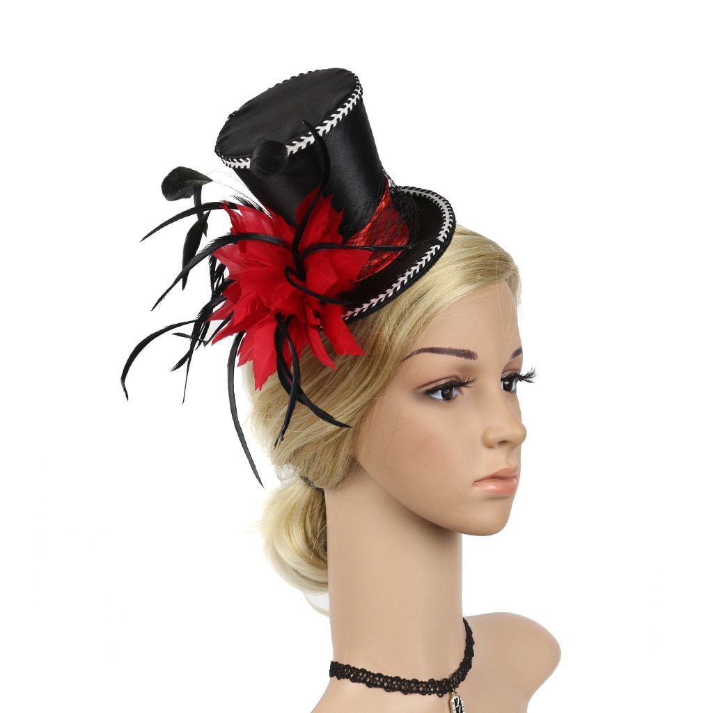 KOBTOKFY Women's Fascinator, Red, One Size