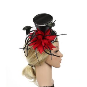 KOBTOKFY Women's Fascinator, Red, One Size