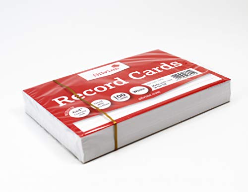 Silvine A6 White Record Cards - Lined with Headline, 100 Cards Per Pack (Size 6x4")