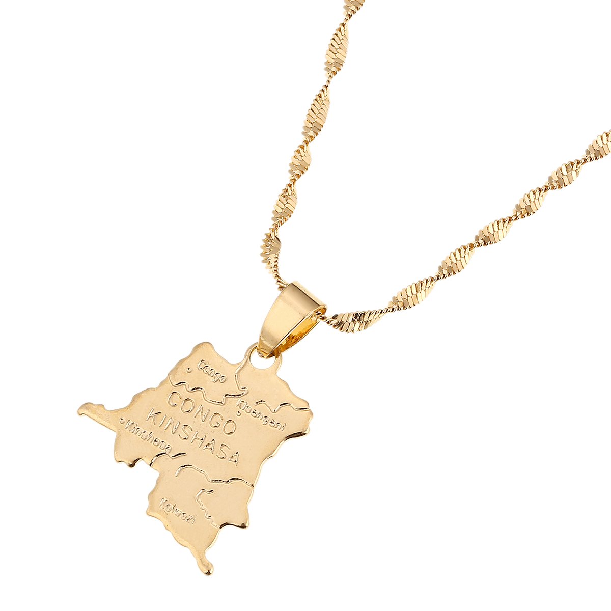 Democratic Republic of The Congo Gold DRC Pendant Congolese Necklace Chain Jewelry