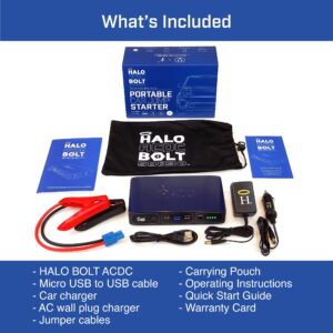 HALO Usb Bolt 58830 mWh Portable Phone Laptop Charger Car Jump Starter with AC Outlet and Car Charger - 120 Amps -Rose Gold