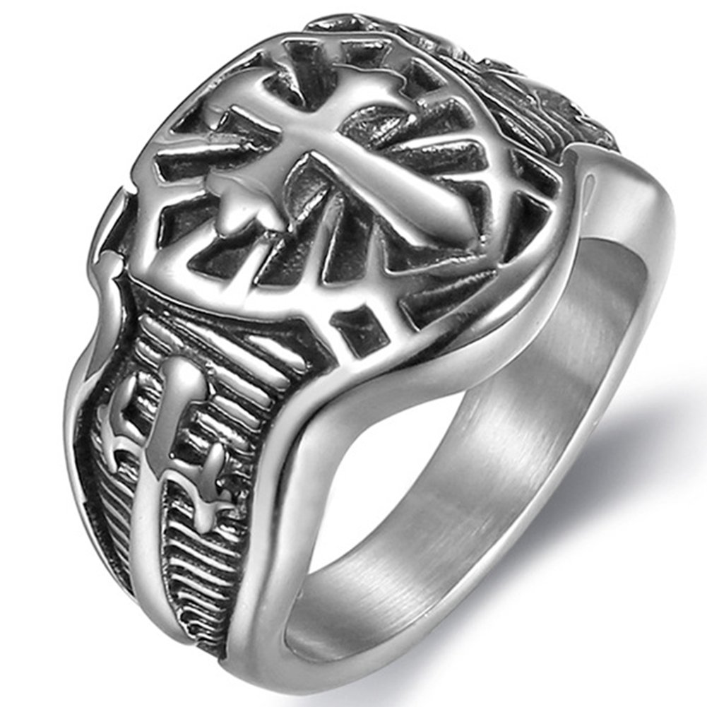 Jude Jewelers Stainless Steel Crusader Sword Cross Medieval Shield Ring (Grey, 11)