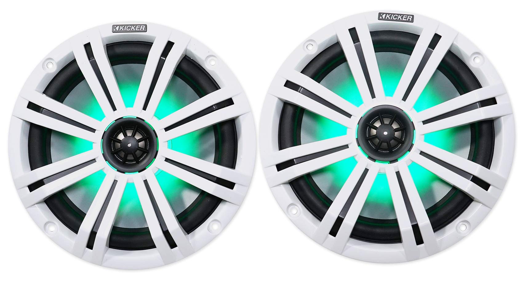 KICKER Pair 45KM84L 8" 600 Watt Marine Boat Waterproof Speakers w/LED's KM8 Bundle with Rockville DMAC80B Dual 7.7" Black Aluminum Wakeboard Tower Speaker Enclosure