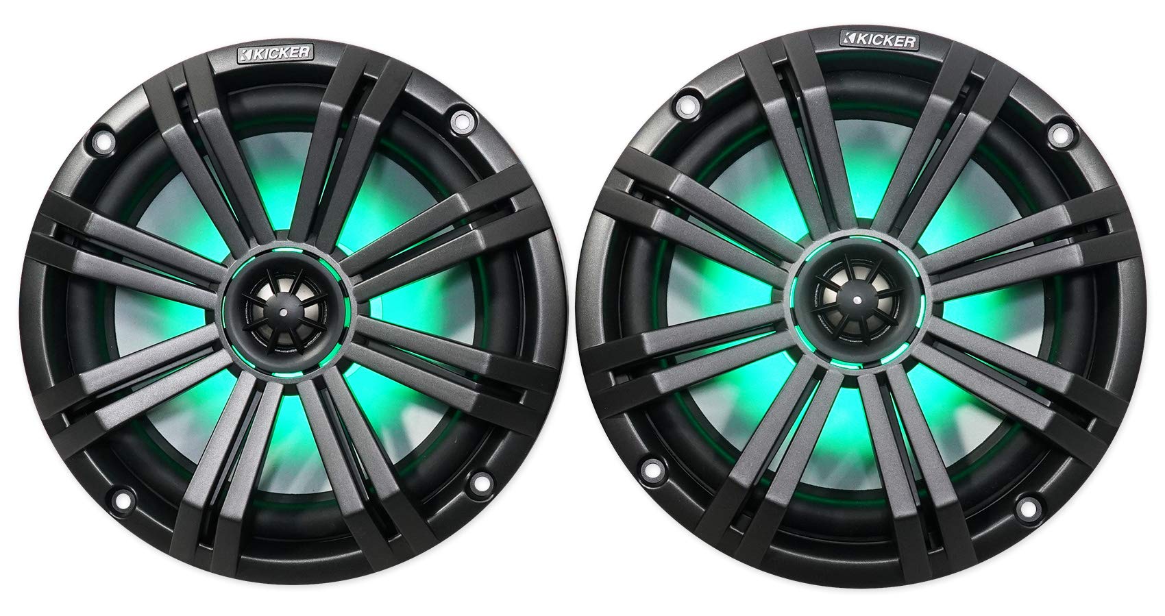 KICKER Pair 45KM84L 8" 600 Watt Marine Boat Waterproof Speakers w/LED's KM8 Bundle with Rockville DMAC80B Dual 7.7" Black Aluminum Wakeboard Tower Speaker Enclosure