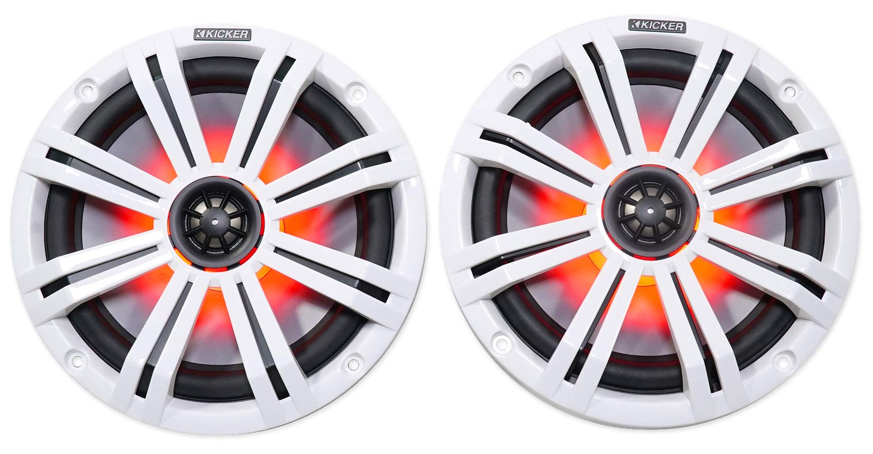 KICKER Pair 45KM84L 8" 600 Watt Marine Boat Waterproof Speakers w/LED's KM8 Bundle with Rockville DMAC80B Dual 7.7" Black Aluminum Wakeboard Tower Speaker Enclosure