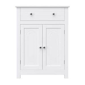 VASAGLE Bathroom Storage Cabinet Free Standing, with Drawer and Adjustable Shelf, Kitchen Cupboard, Wooden Entryway Storage Cabinet, 23.6 x 11.8 x 31.5 Inches, White UBBC61WT