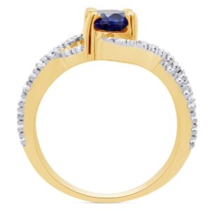 AFFY Oval Shape Simulated Blue Sapphire & White Cubic Zirconia Fahion Ring in 925 Sterling Silver (2.18 cttw) Ring Size-10.5