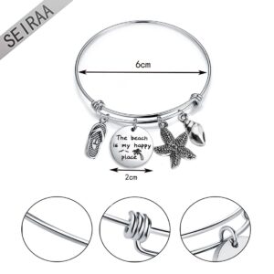 SEIRAA The Beach is My Happy Place Bracelet Expandable Stainless Steel Bangle Beach Jewelry For Beach Lover (Happy place)