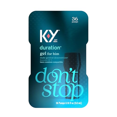 K-Y Duration Gel 0.16 fl oz, for Men, Adult Couples, Numbing Male Genital Desensitizer to Last Longer, Pleasure Enhancer, 36 Pumps, Latex Condom Compatible