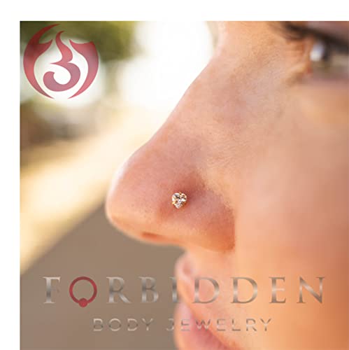 Forbidden Body Jewelry 2 Pack Heart Nose Ring, Heart Nose Stud, L Nose Rings, Heart Nose Rings, 18g 6mm Surgical Steel L Shaped Nose Ring with 3mm Heart CZ Crystal