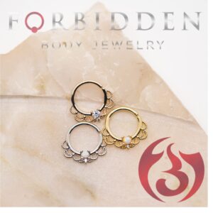 Forbidden Body Jewelry 16g 18k Gold Plated Brass Filigree Septum and Cartilage Hoop with Clear CZ Crystal Center