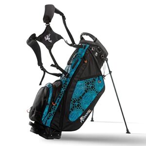 frogger function hybrid golf bag for men and women with stand, blue/black - ultra lightweight golf bag with 7 spacious pockets, 2 integrated latch-it receivers and ergonomic dual shoulder straps