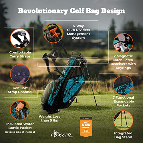 Frogger Function Hybrid Golf Bag for Men and Women with Stand, Blue/Black - Ultra Lightweight Golf Bag with 7 Spacious Pockets, 2 Integrated Latch-it Receivers and Ergonomic Dual Shoulder Straps