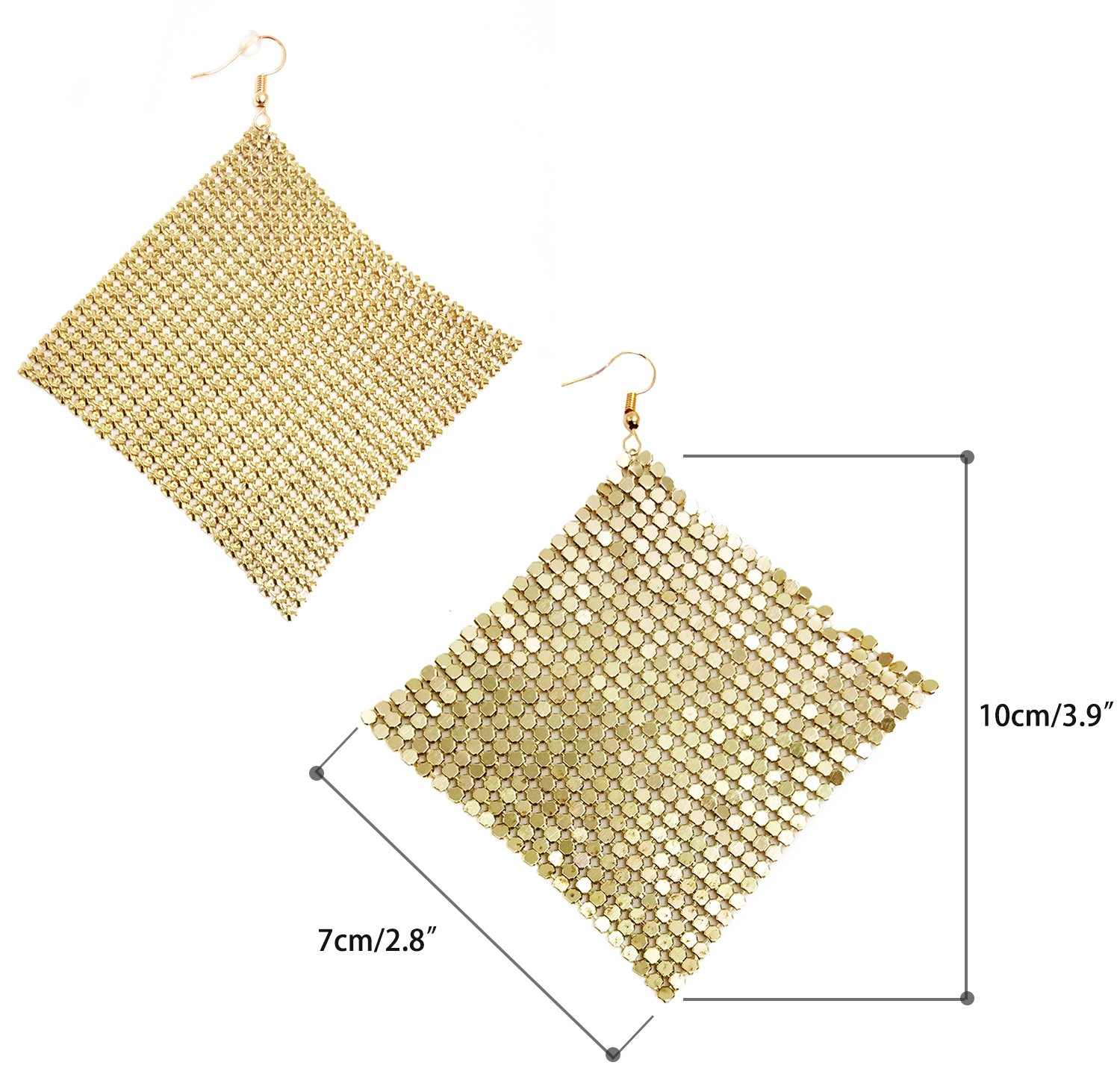 Suyi Trendy Women Earrings Metal Mesh Grid Sequins Tassel Long Drop Dangle Earrings Gold