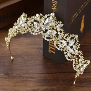 Gold Tiara Wedding Tiaras and Crowns for Women,Rhinestone Queen Tiara for Women Princess Crown Birthday Tiara Headbands for Wedding Prom Bridal Party Halloween Costume Christmas Gifts