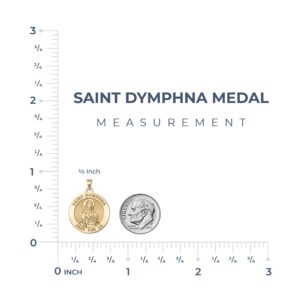 PicturesOnGold.com Saint Dymphna Round Religious Medal - Solid 14k Yellow Gold - 2/3 x 2/3 Inch, Medal With Engraving