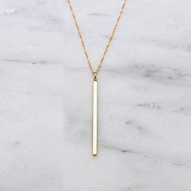 CULOVITY Simple Bar Pendant Necklace Long Lariat Chain Polished Jewelry for Women, 2.4" Pendant 35" Chain Goldtone 1Pcs